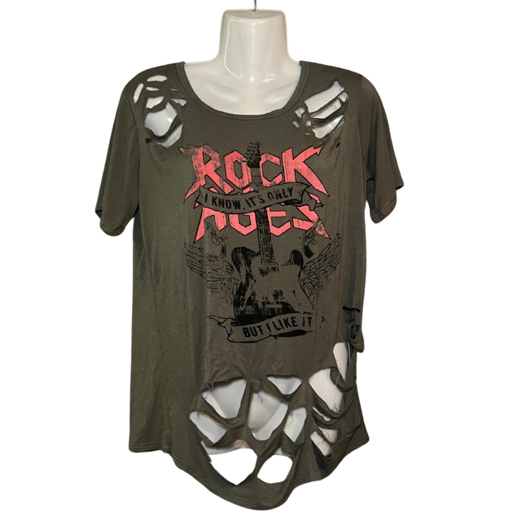 Topia It’s Only  Rock N’ Roll But I Like It Graphic Distressed Tee Shirt Small